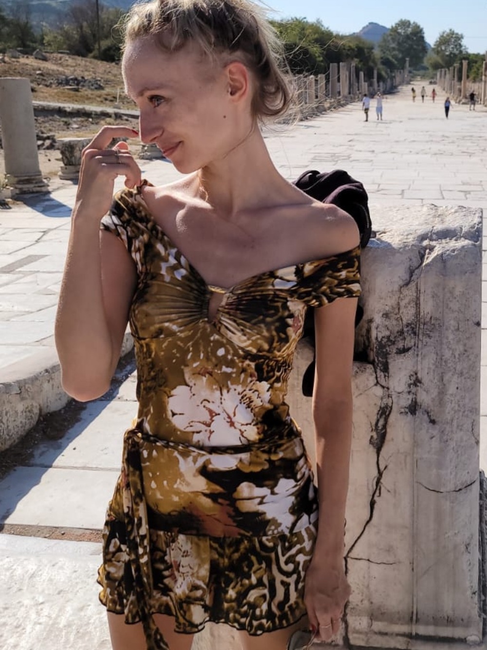 DO NOT BUY ISO Roberto Cavalli Olive Floral Off-Shoulder Wrap Mini Dress